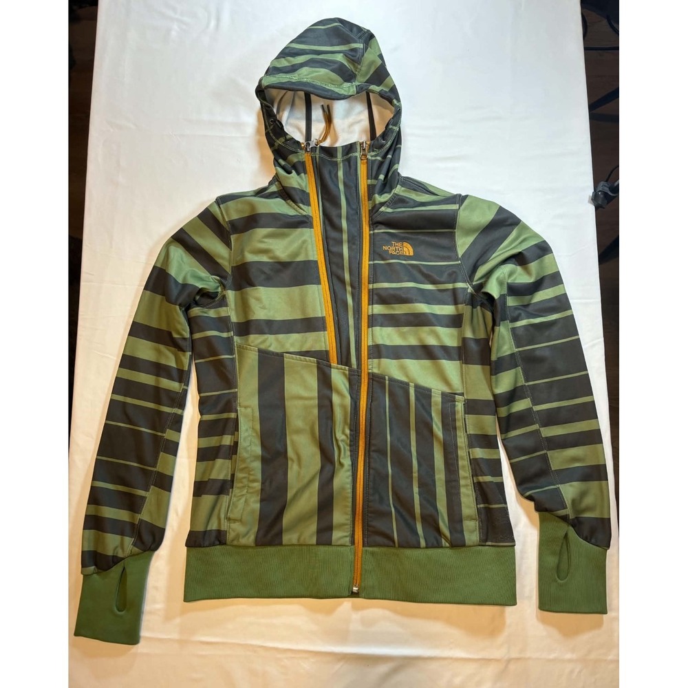 Women's The North Face Green, Black And Orange Hoodie With Finger Holes And Hood